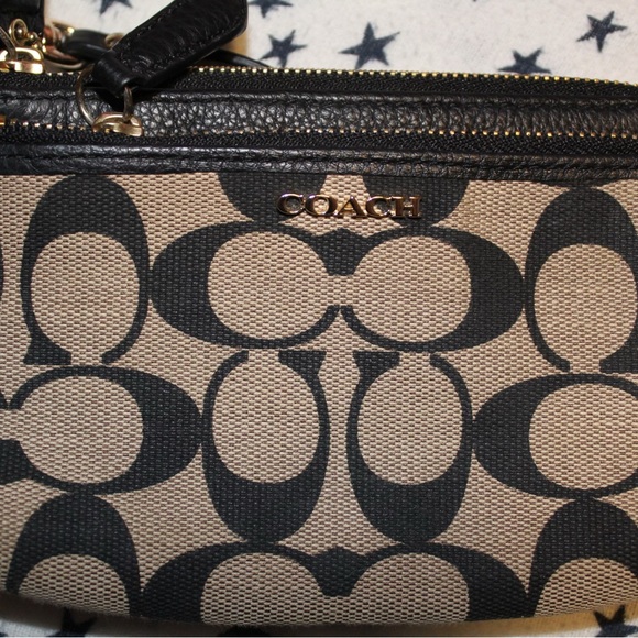 Coach Signature Black and Tan Wristlet - Picture 3 of 4